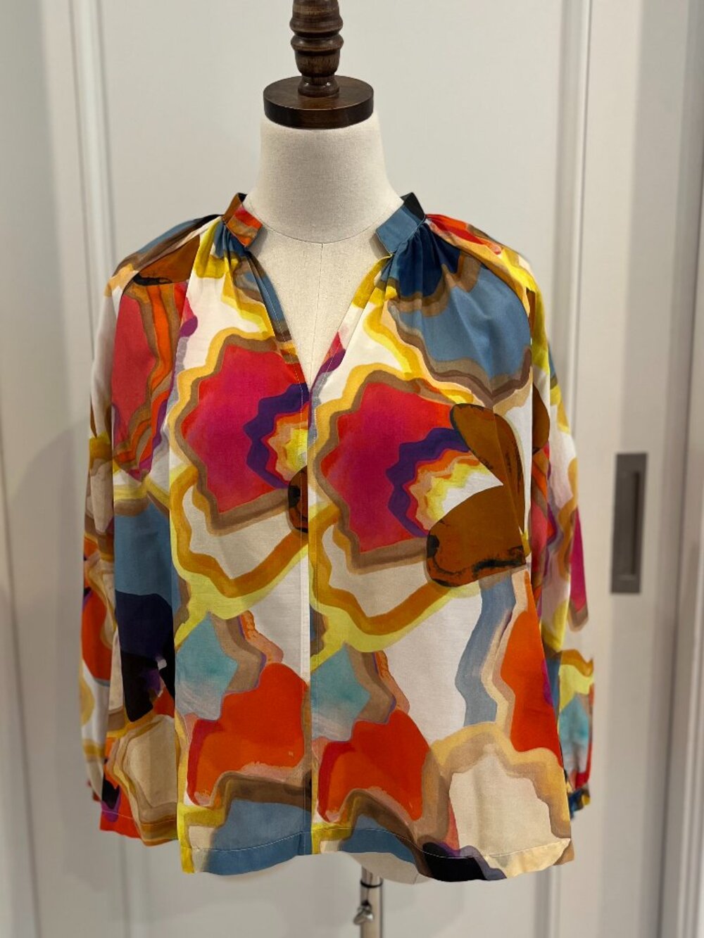 Colorful Marella Long-Sleeved Cotton/Silk Blouse Size UK 10